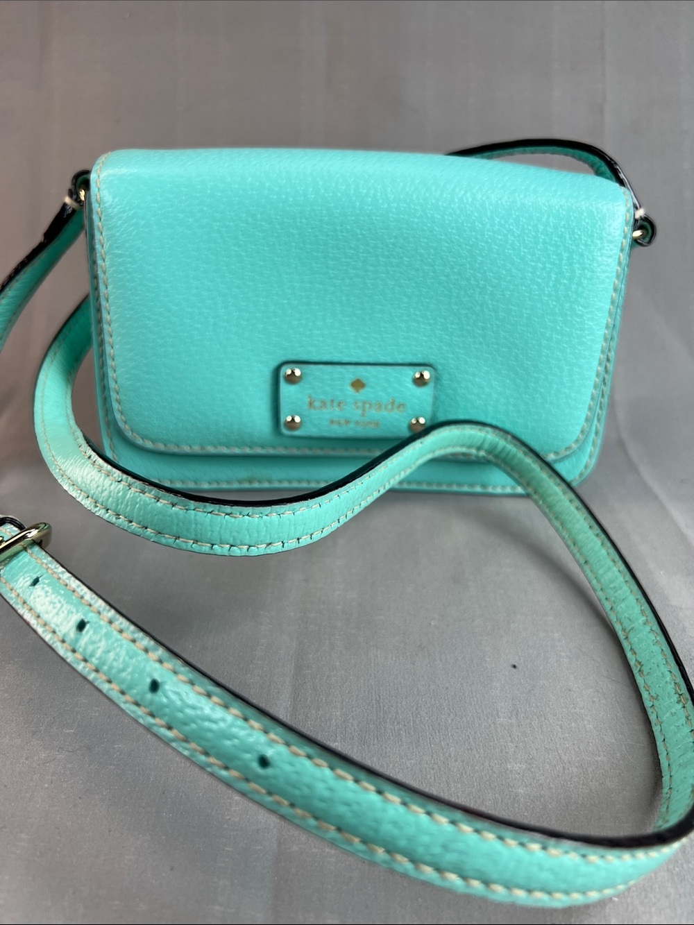 Kate Spade, teal structured Crossbody with adjustable strap